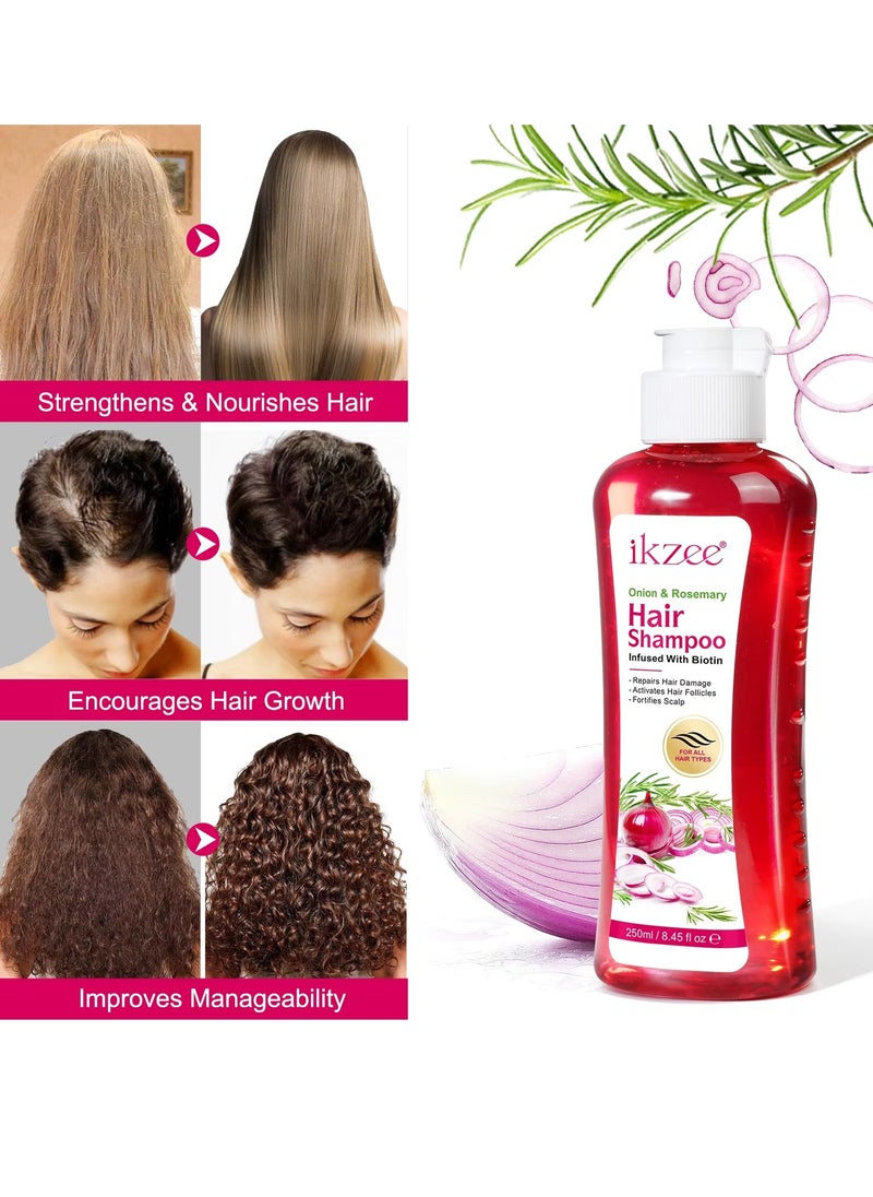 250ml Onion Rosemary Hair Shampoo with Biotin for Hair Growth Repairs Dry Damaged Hair Activates Hair Follicles Scalp Treatment Onion and Rosemary Hair Shampoo for Hair Regrowth