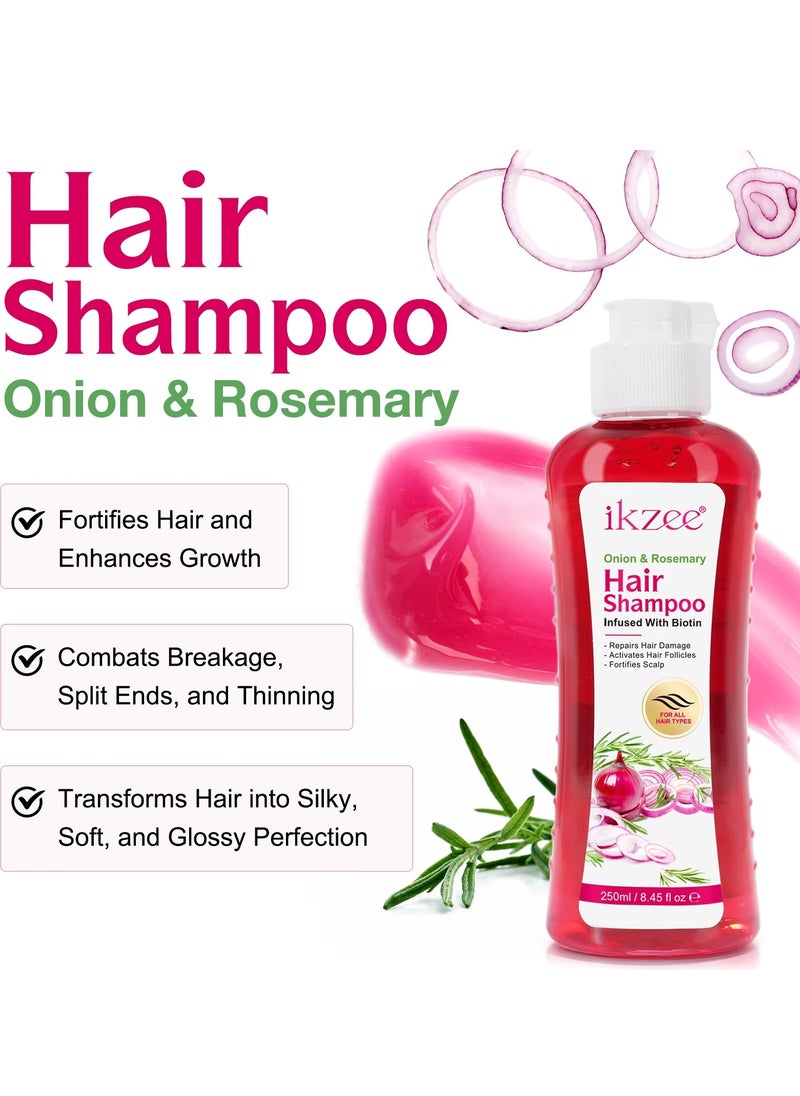 250ml Onion Rosemary Hair Shampoo with Biotin for Hair Growth Repairs Dry Damaged Hair Activates Hair Follicles Scalp Treatment Onion and Rosemary Hair Shampoo for Hair Regrowth