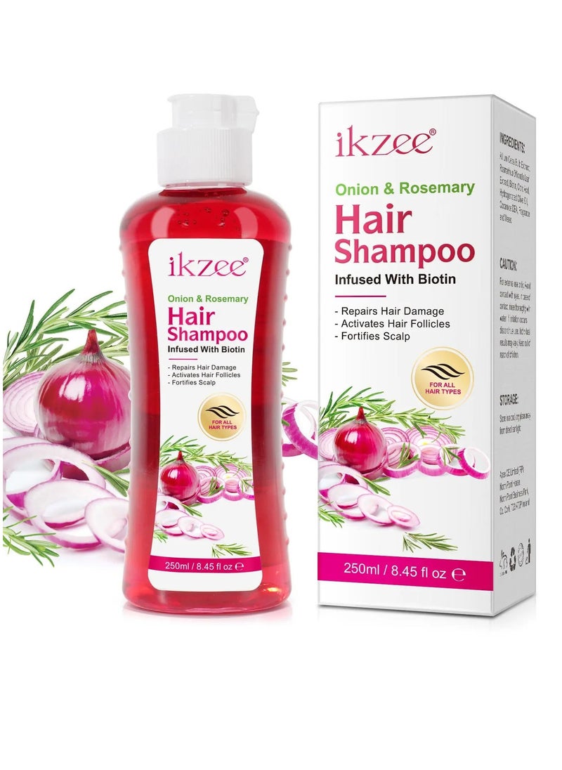 250ml Onion Rosemary Hair Shampoo with Biotin for Hair Growth Repairs Dry Damaged Hair Activates Hair Follicles Scalp Treatment Onion and Rosemary Hair Shampoo for Hair Regrowth