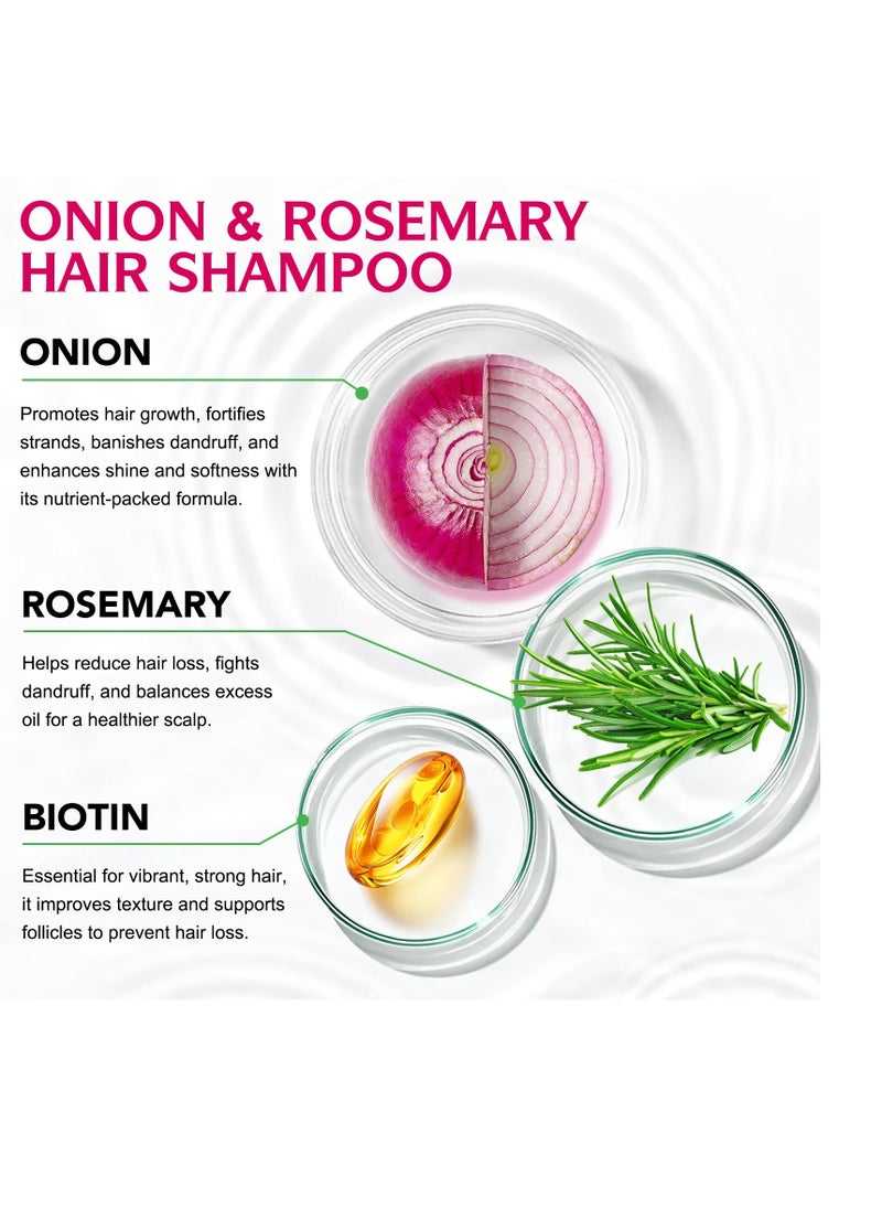 250ml Onion Rosemary Hair Shampoo with Biotin for Hair Growth Repairs Dry Damaged Hair Activates Hair Follicles Scalp Treatment Onion and Rosemary Hair Shampoo for Hair Regrowth