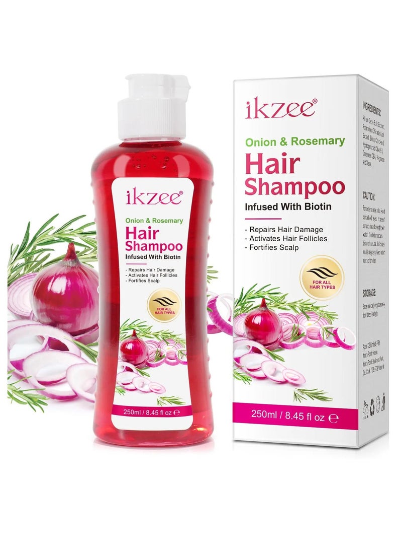 250ml Onion Rosemary Hair Shampoo with Biotin for Hair Growth Repairs Dry Damaged Hair Activates Hair Follicles Scalp Treatment Onion and Rosemary Hair Shampoo for Hair Regrowth