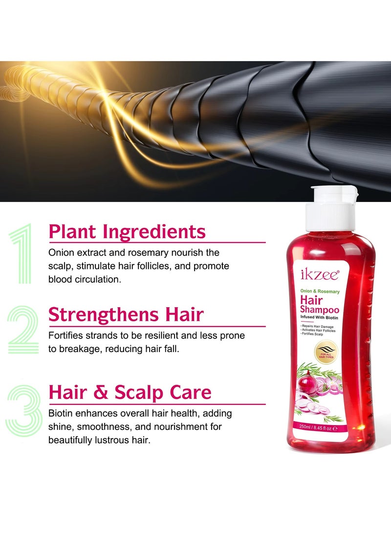 250ml Onion Rosemary Hair Shampoo with Biotin for Hair Growth Repairs Dry Damaged Hair Activates Hair Follicles Scalp Treatment Onion and Rosemary Hair Shampoo for Hair Regrowth