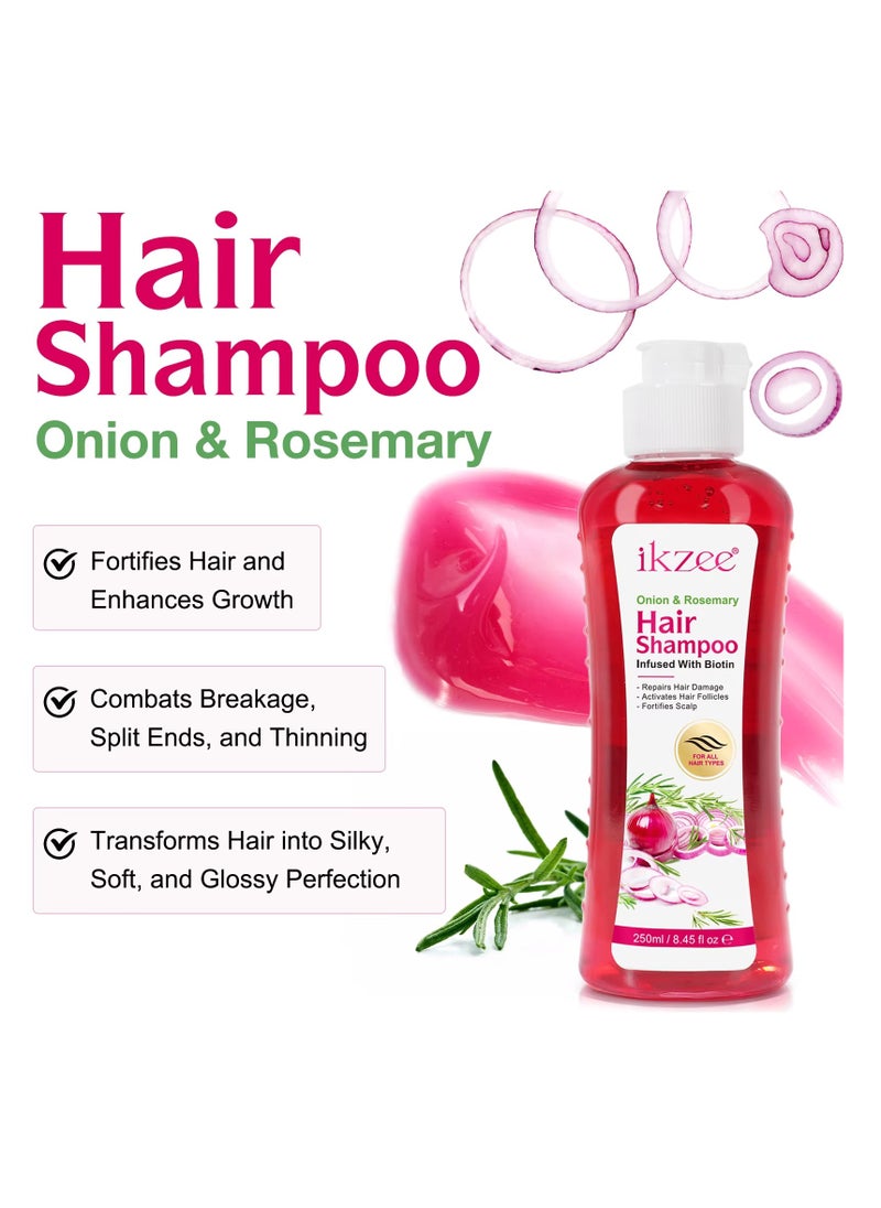 250ml Onion Rosemary Hair Shampoo with Biotin for Hair Growth Repairs Dry Damaged Hair Activates Hair Follicles Scalp Treatment Onion and Rosemary Hair Shampoo for Hair Regrowth