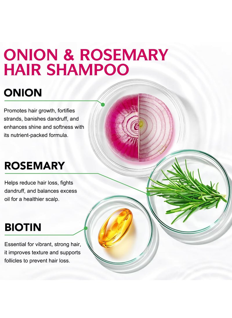 250ml Onion Rosemary Hair Shampoo with Biotin for Hair Growth Repairs Dry Damaged Hair Activates Hair Follicles Scalp Treatment Onion and Rosemary Hair Shampoo for Hair Regrowth