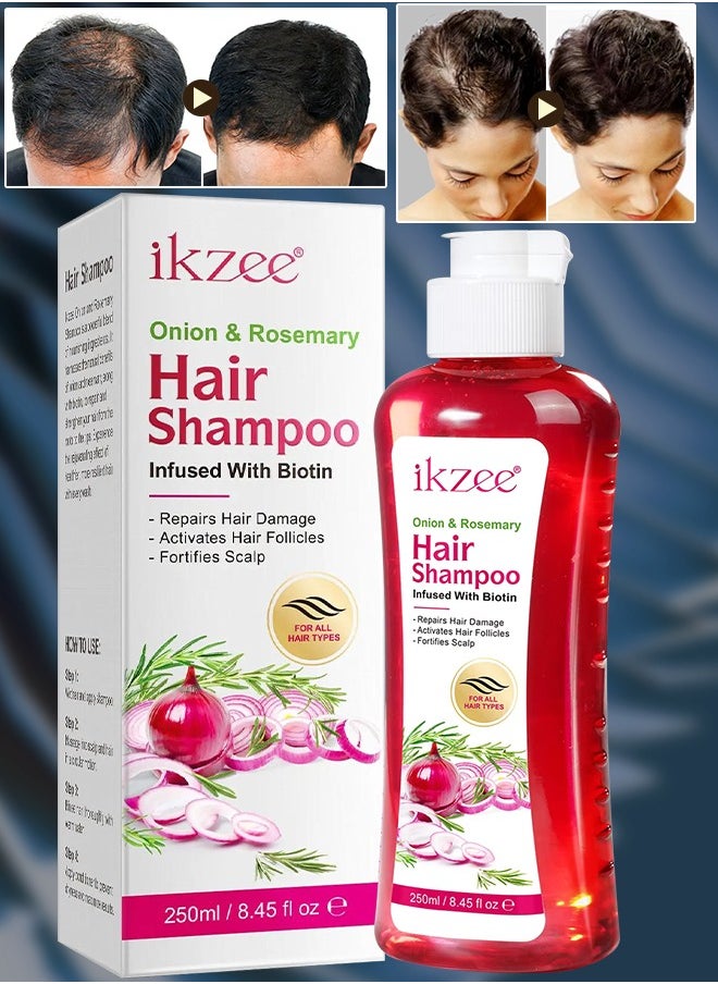 250ml Onion Rosemary Hair Shampoo with Biotin for Hair Growth Repairs Dry Damaged Hair Activates Hair Follicles Scalp Treatment Onion and Rosemary Hair Shampoo for Hair Regrowth