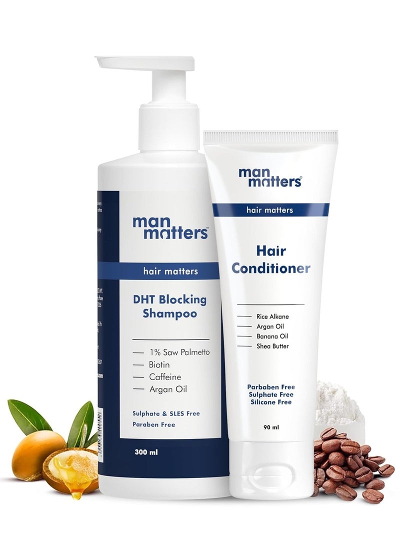 Anti Hair Fall Shampoo And Conditioner For Men - Dht Blocker Helps In Deep Nourishment And Frizzy-Free Hair - Sls & Paraben Free - Pack Of 2 (300ml Shampoo And 90mlConditioner)