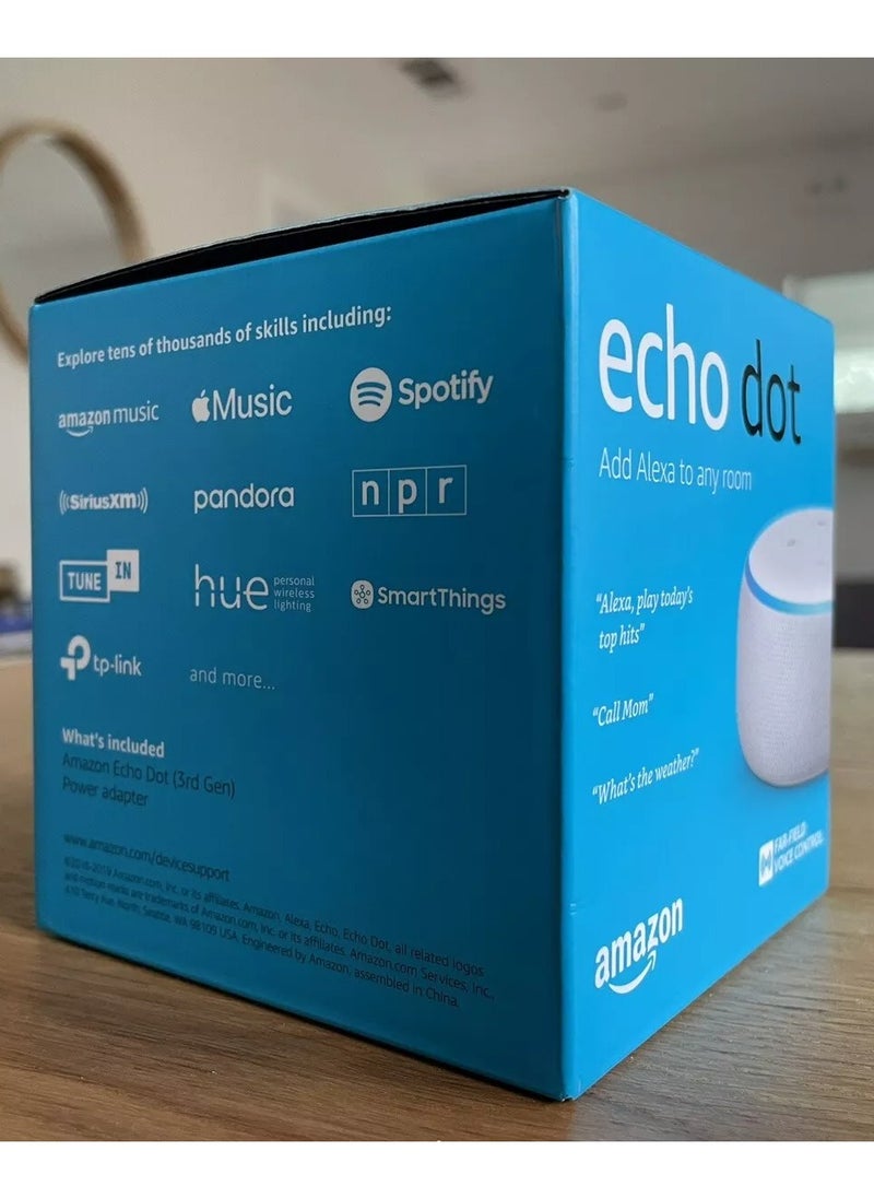 Echo Dot 3rd Gen  smart bluetooth speaker with Alexa Use your voice to control smart home devices, play Music or the Quran, & more (speaks English & Khaleeji)  White