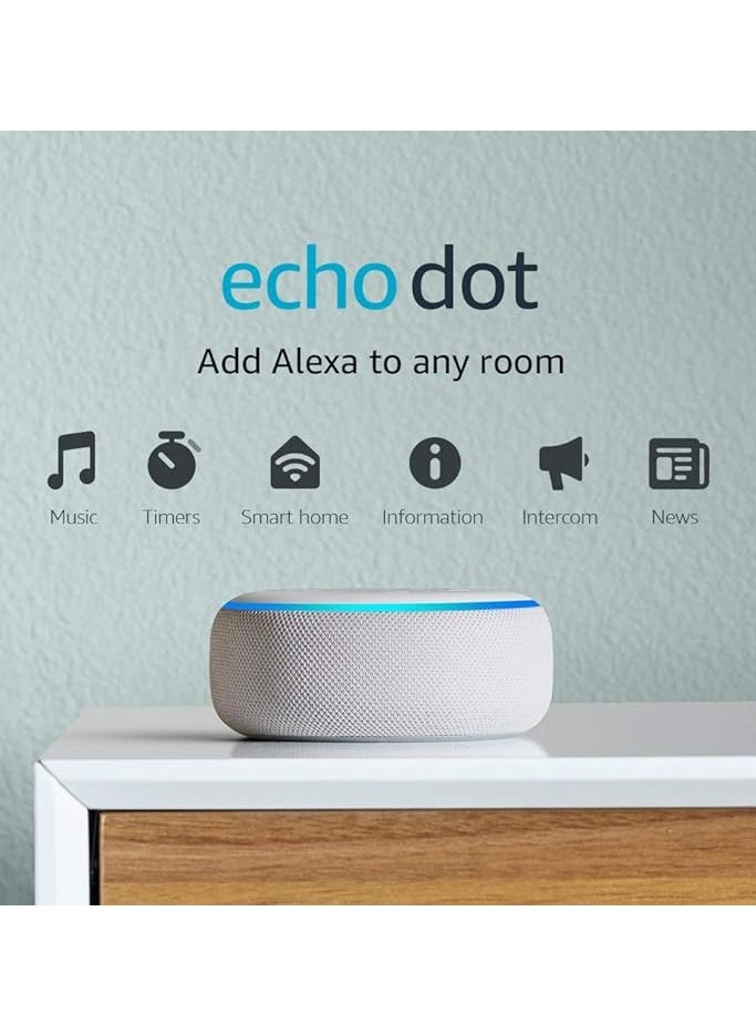 Echo Dot 3rd Gen  smart bluetooth speaker with Alexa Use your voice to control smart home devices, play Music or the Quran, & more (speaks English & Khaleeji)  White