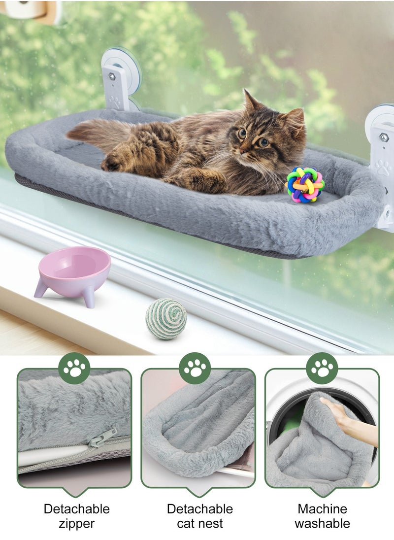 Foldable Cat Hammock for Window - Cordless, Embeded Machine Washable Padded Bed, Robust Metal Frame - Cat Window Perch for Large Cats and Kittens