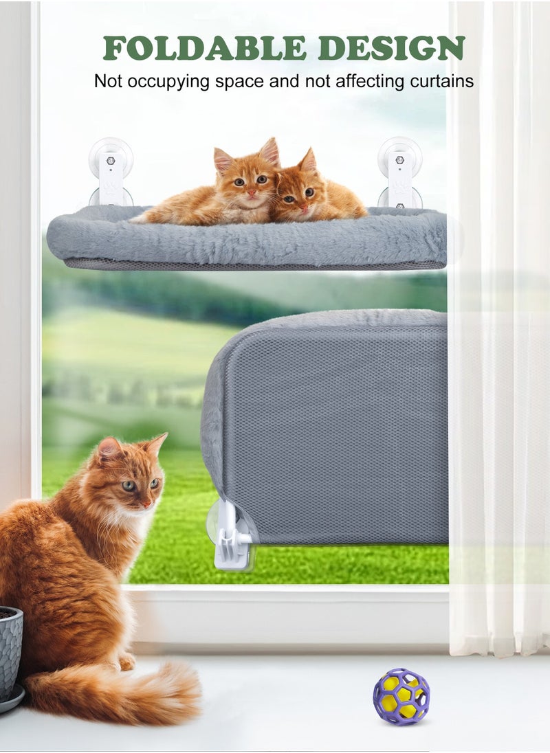 Foldable Cat Hammock for Window - Cordless, Embeded Machine Washable Padded Bed, Robust Metal Frame - Cat Window Perch for Large Cats and Kittens