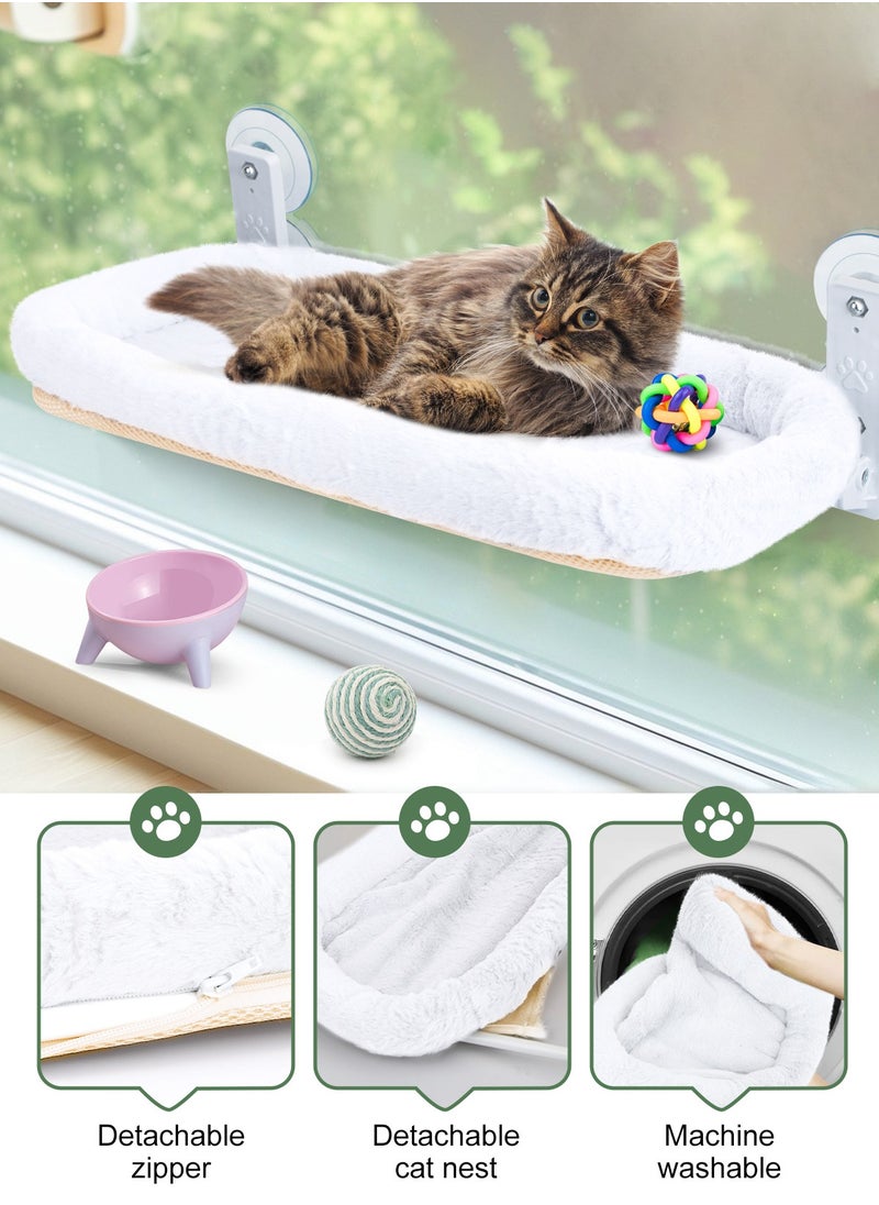 Foldable Cat Hammock for Window - Cordless, Embeded Machine Washable Padded Bed, Robust Metal Frame - Cat Window Perch for Large Cats and Kittens