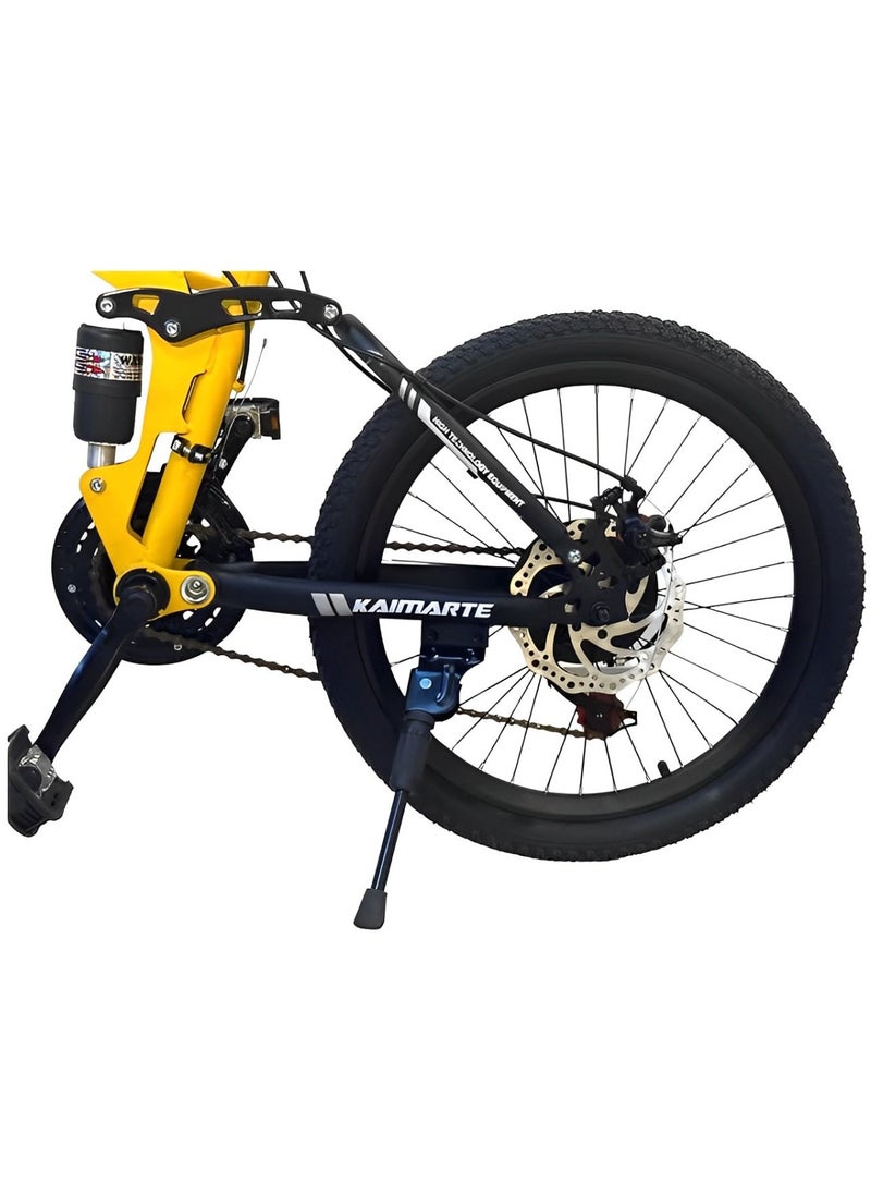 Shard Folding Bike 24 Inch, 21 Speed, Double Suspension, Spoke Wheel – Mountain Bike, yellow