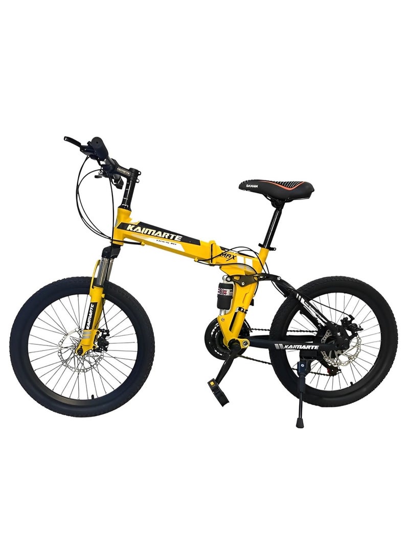 Shard Folding Bike 24 Inch, 21 Speed, Double Suspension, Spoke Wheel – Mountain Bike, yellow