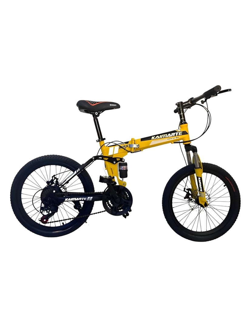 Shard Folding Bike 24 Inch, 21 Speed, Double Suspension, Spoke Wheel – Mountain Bike, yellow