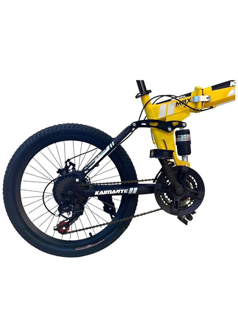 Shard Folding Bike 24 Inch, 21 Speed, Double Suspension, Spoke Wheel – Mountain Bike, yellow