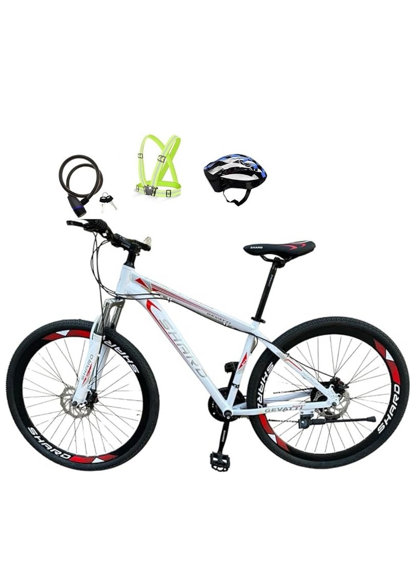 Mountain bike for Men and Women, 26 inches, 24 speed, Lightweight Aluminium Alloy Frame, Front and Rear Disc Brakes, Front Suspension, White