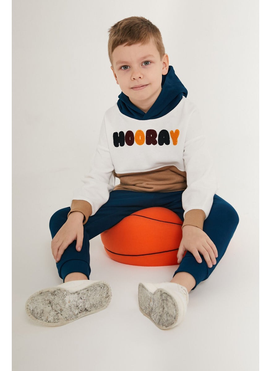 Hooray White Brown Boy's Tracksuit Set