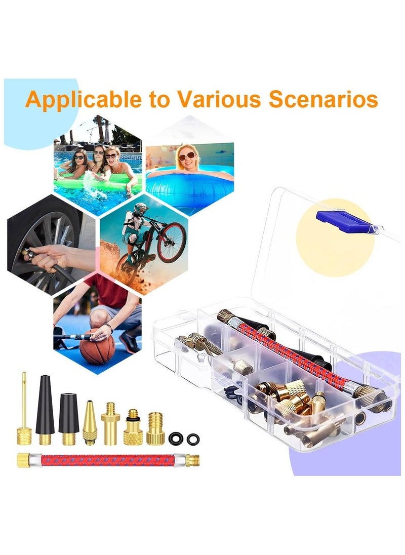 Bike Valve Adapter Set, 30pcs Bicycle Pump Air Valve Converter, Bike Inner Tube Patch Kits, Bike Tire Valve Adapters, Ball Pump Needle Nozzle Inflator Kit for Bike Tire, Gym Ball, Inflatable Toy