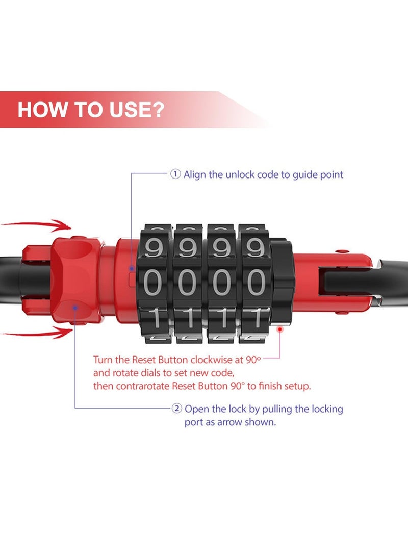 Bike Lock Heavy Duty Combination Lock with 4-Digit Code Anti Theft Bicycle Lock Chain D-Shaped Code Lock for Looped Bike Security Cable Lock Helmetlok Outdoor Fence Travel Case Black