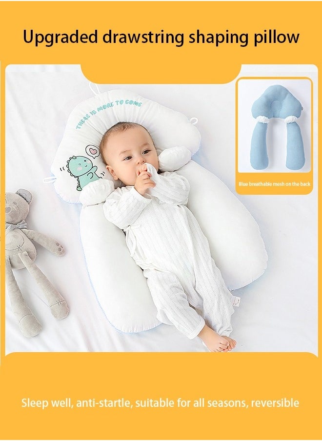 Baby Soothing Shaping Pillow To Prevent Head Tilt And Correct Sleeping Artifact (Cloud Pillow Blue Dinosaur+ Drawstring + Soothing Column)