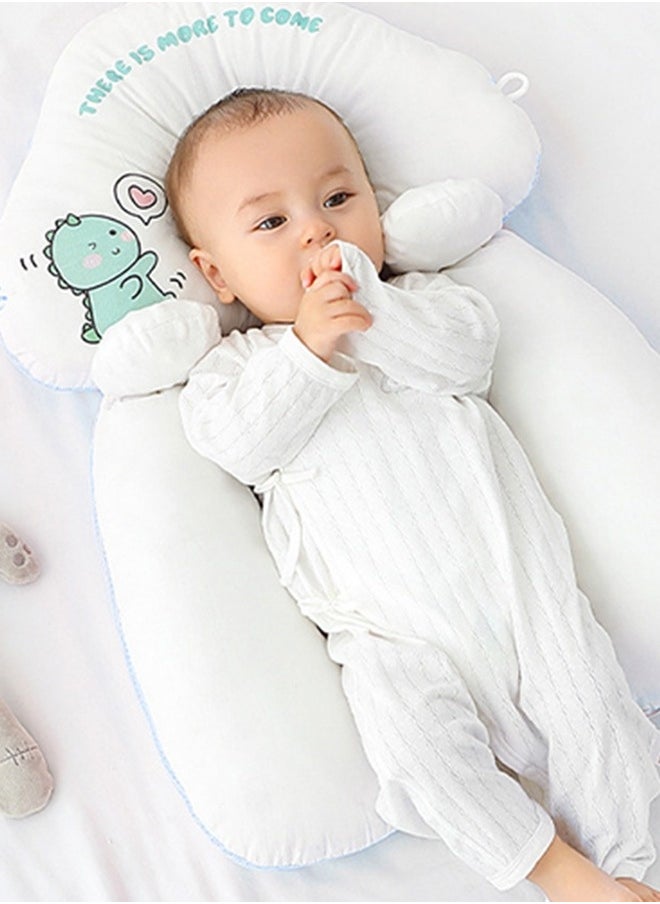 Baby Soothing Shaping Pillow To Prevent Head Tilt And Correct Sleeping Artifact (Cloud Pillow Blue Dinosaur+ Drawstring + Soothing Column)