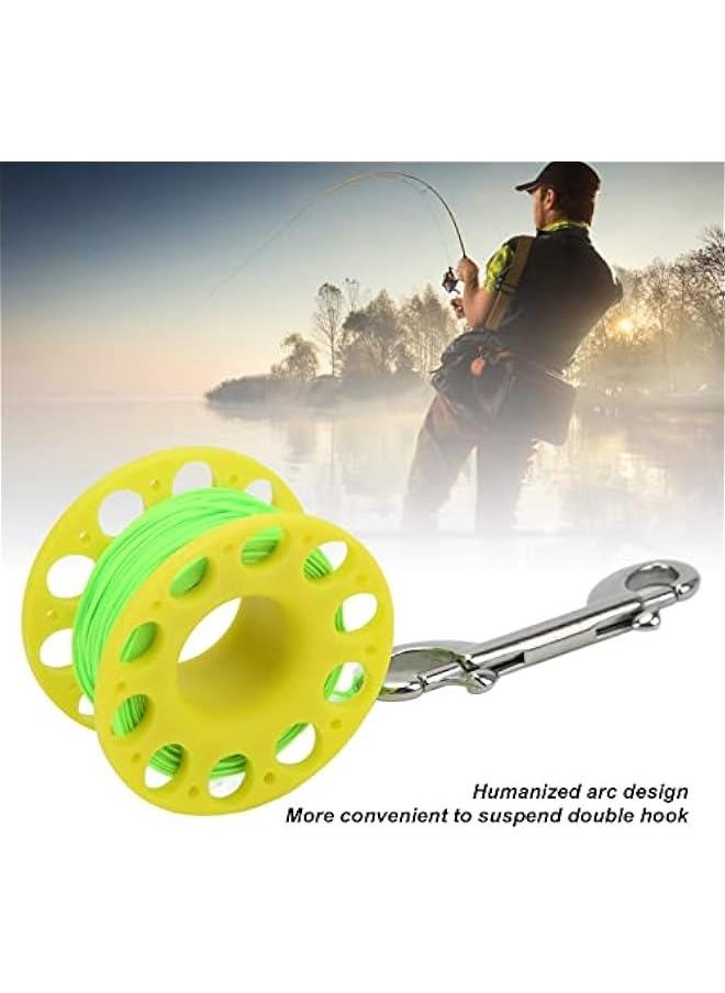 100FT Big Finger Spool Dive Reel , Aluminum Alloy Wreck Cave Finger Spool with Double Ended Snap bolts for Underwater Scuba Diving Snorkeling(Green)