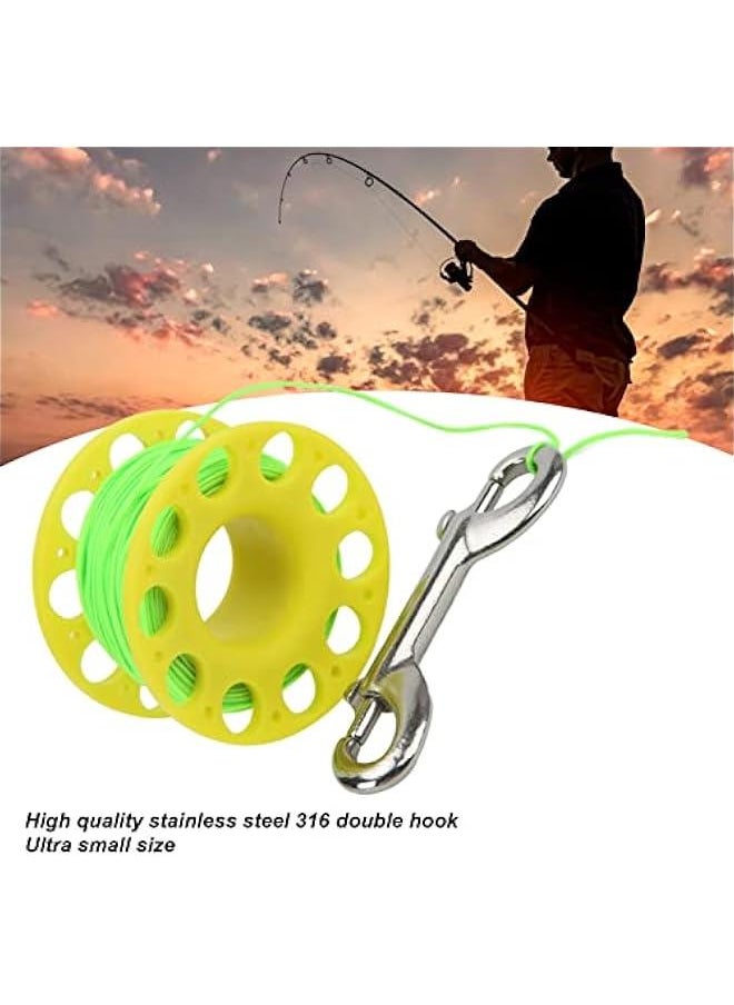 100FT Big Finger Spool Dive Reel , Aluminum Alloy Wreck Cave Finger Spool with Double Ended Snap bolts for Underwater Scuba Diving Snorkeling(Green)