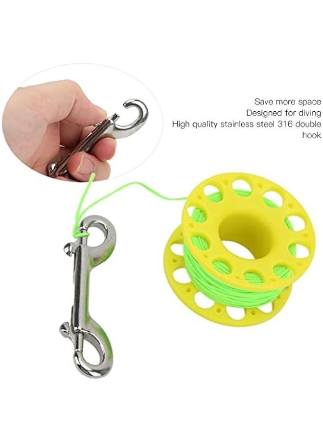 100FT Big Finger Spool Dive Reel , Aluminum Alloy Wreck Cave Finger Spool with Double Ended Snap bolts for Underwater Scuba Diving Snorkeling(Green)