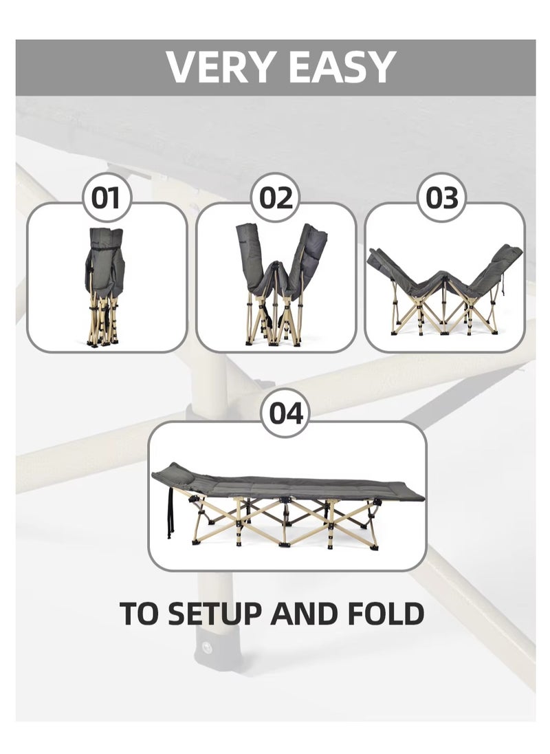 Heavy-Duty Portable Camping Folding Bed - Sturdy Outdoor/Indoor Lounge Cot, Durable & Lightweight with Stainless Steel Legs - Ideal for Home, Office, Garden, Beach, Travel & More