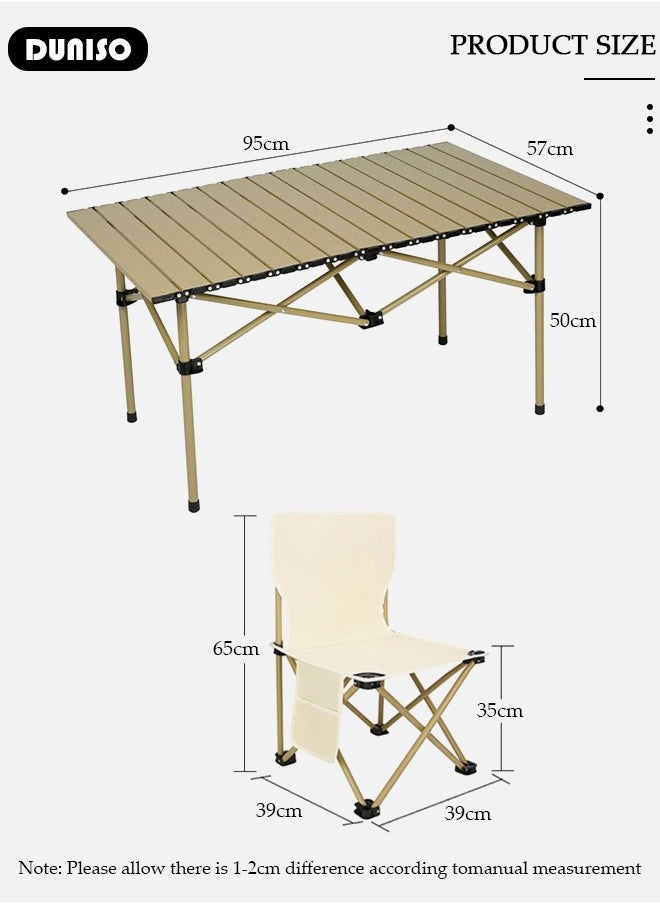 7PCS Folding Table and Chairs Set, Portable Picnic Long Table with 6 Seats ,Camping Table with Easy Carrying Bag, Lightweight Folding Egg Roll Table and Chair Set for Outdoor Camping Picnic BBQ, Party and Dining