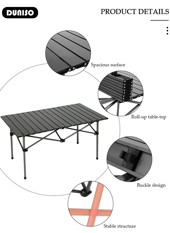 7PCS Folding Table and Chairs Set, Portable Picnic Long Table with 6 Seats ,Camping Table with Easy Carrying Bag, Lightweight Folding Egg Roll Table and Chair Set for Outdoor Camping Picnic BBQ, Party and Dining