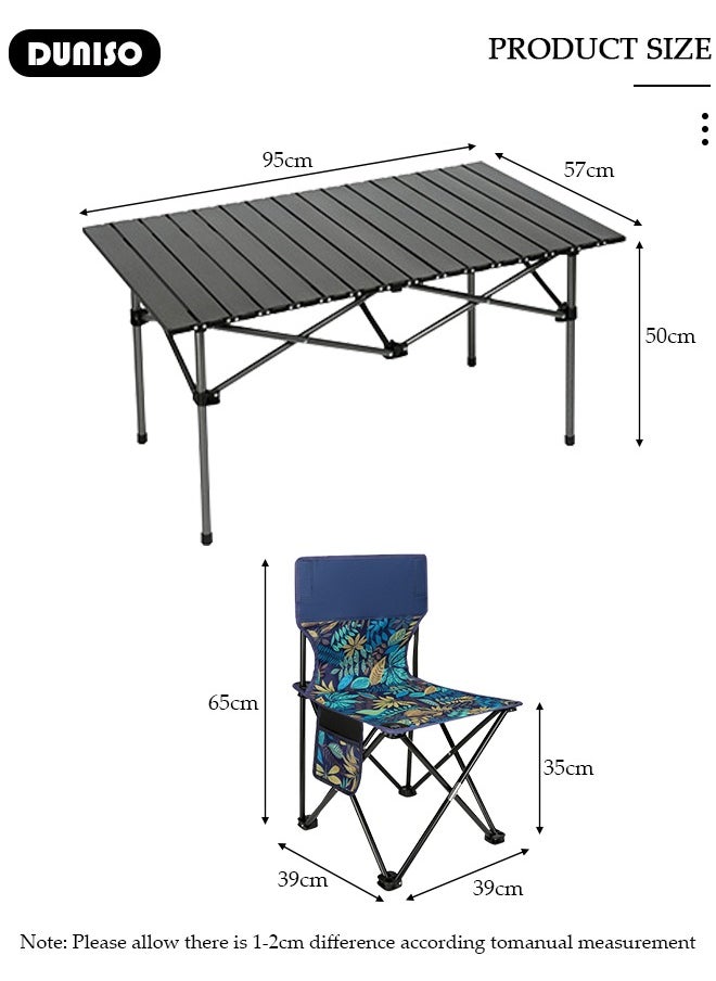 7PCS Folding Table and Chairs Set, Portable Picnic Long Table with 6 Seats ,Camping Table with Easy Carrying Bag, Lightweight Folding Egg Roll Table and Chair Set for Outdoor Camping Picnic BBQ, Party and Dining