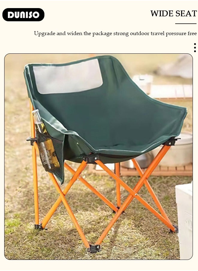 Folding Moon Chair, Portable Lightweight Camping Chair with Side Pocket,  Backpacking Chair Ultra Durable Supports up to 130KG  for Outdoor, Hiking, Beach, Travel, with Carrying Bag