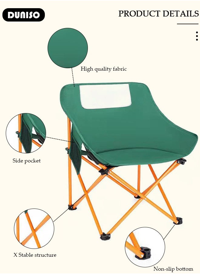 Folding Moon Chair, Portable Lightweight Camping Chair with Side Pocket,  Backpacking Chair Ultra Durable Supports up to 130KG  for Outdoor, Hiking, Beach, Travel, with Carrying Bag