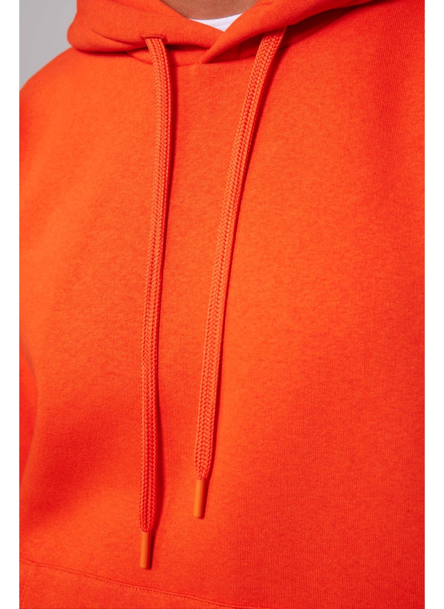 Unisex Oversize Wide Cut Cotton Soft Textured Polar Fleece Basic Orange Hooded Sweatshirt