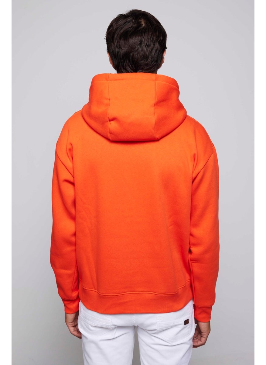 Unisex Oversize Wide Cut Cotton Soft Textured Polar Fleece Basic Orange Hooded Sweatshirt