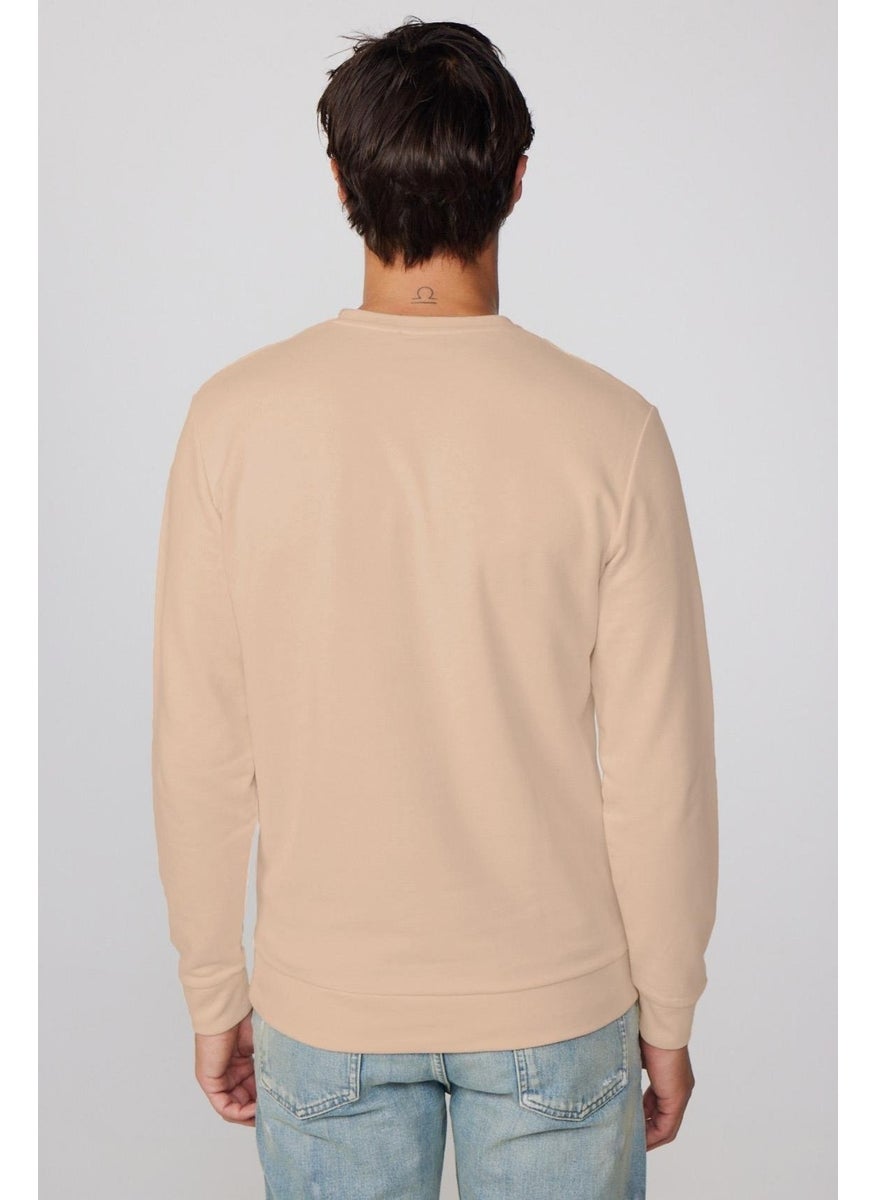 Unisex Relax Fit Comfortable Cut Cotton Basic Beige Crew Neck Sweatshirt