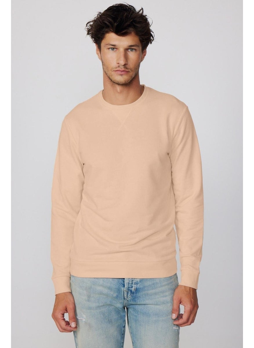 Unisex Relax Fit Comfortable Cut Cotton Basic Beige Crew Neck Sweatshirt