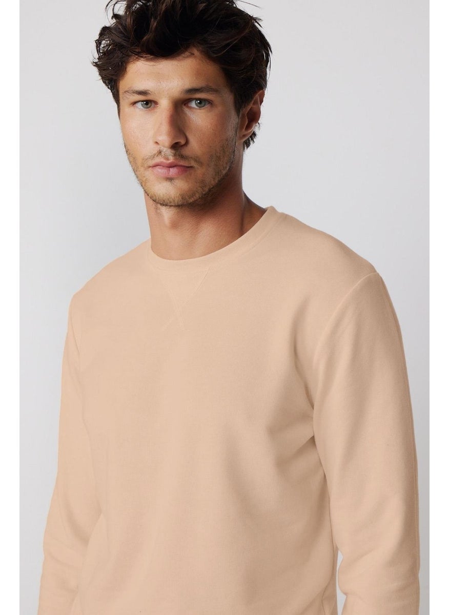 Unisex Relax Fit Comfortable Cut Cotton Basic Beige Crew Neck Sweatshirt