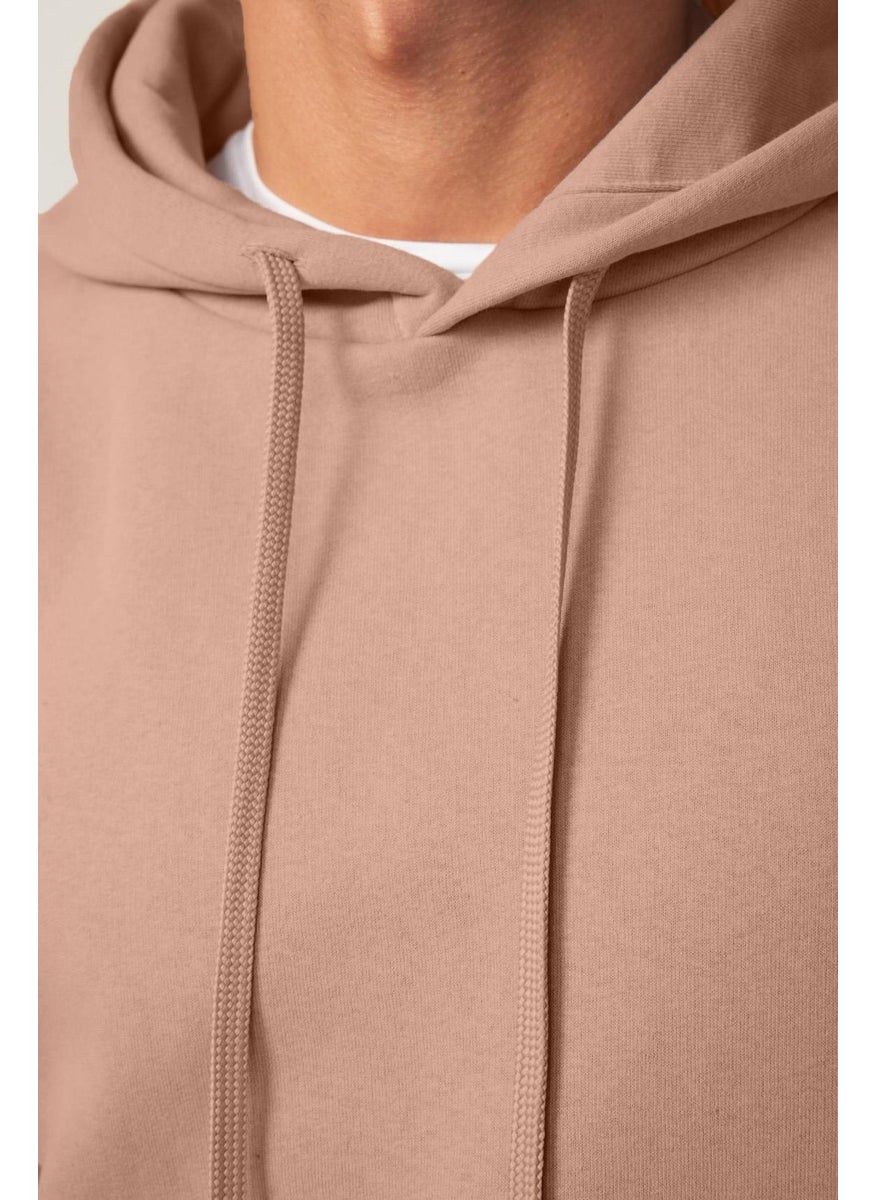 Unisex Oversize Wide Cut Cotton Soft Textured Polar Fleece Basic Mink Color Hooded Sweatshirt