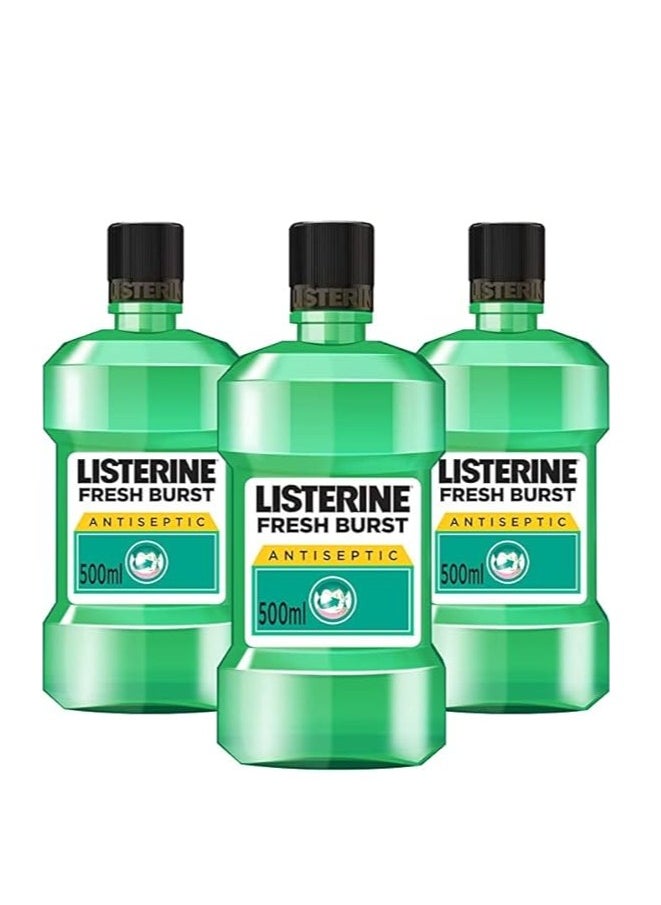 Pack of 3 Listerine, Mouthwash, Fresh Burst, 500Ml