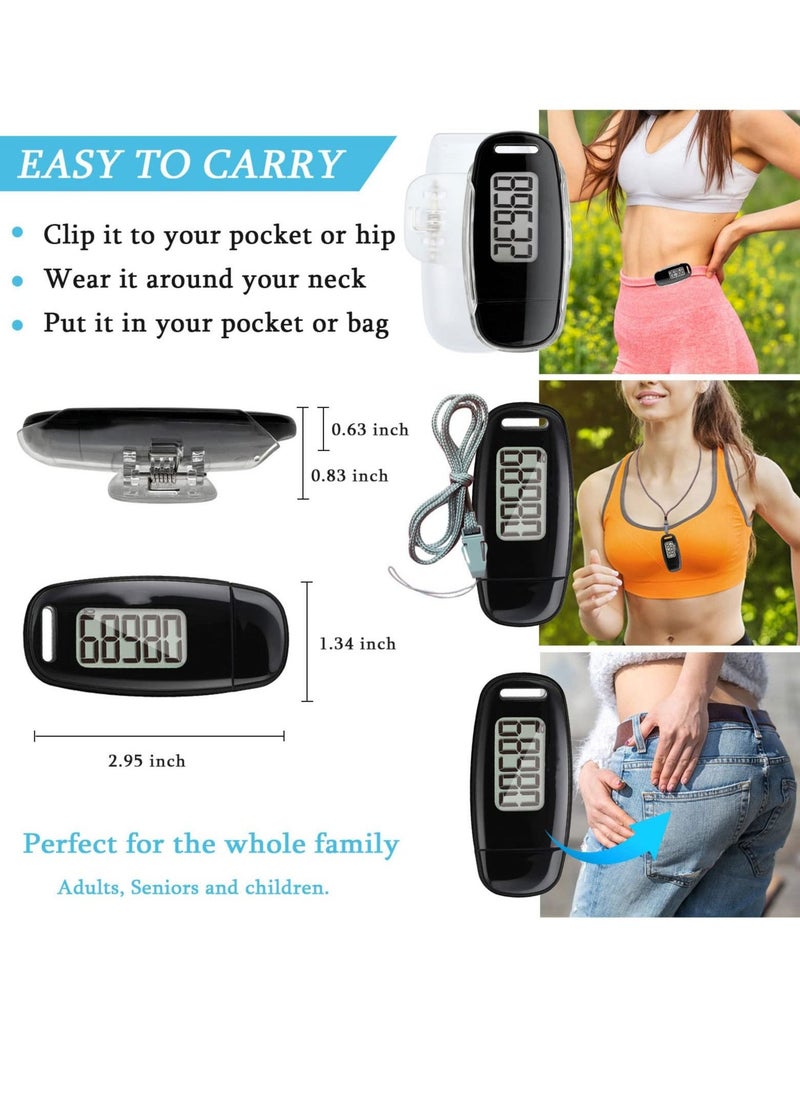 3D Pedometer with Clip and Strap, Simple Walking Step Counter, USB Rechargeable Accurate Step Counter, Daily Target Monitor, Exercise Time