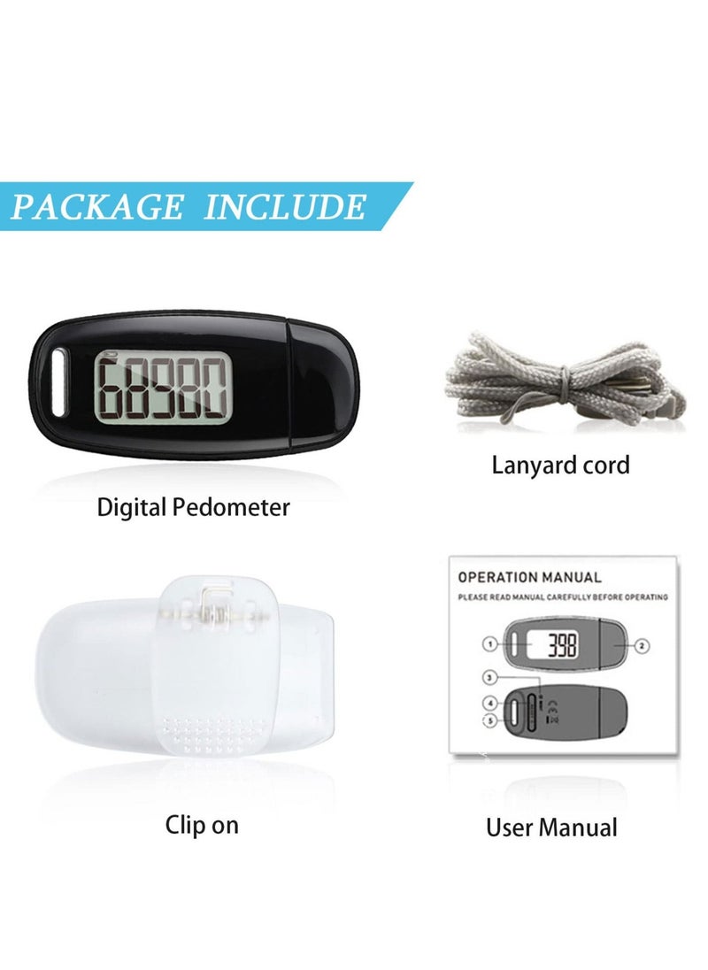 3D Pedometer with Clip and Strap, Simple Walking Step Counter, USB Rechargeable Accurate Step Counter, Daily Target Monitor, Exercise Time