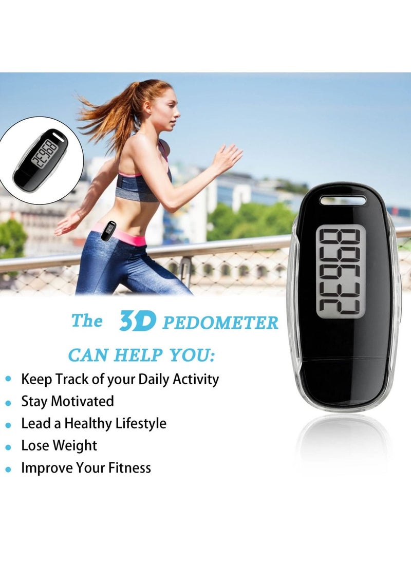 3D Pedometer with Clip and Strap, Simple Walking Step Counter, USB Rechargeable Accurate Step Counter, Daily Target Monitor, Exercise Time