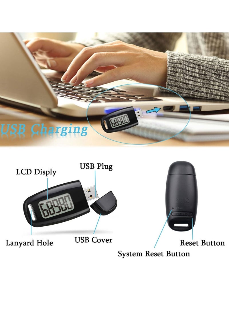 3D Pedometer with Clip and Strap, Simple Walking Step Counter, USB Rechargeable Accurate Step Counter, Daily Target Monitor, Exercise Time