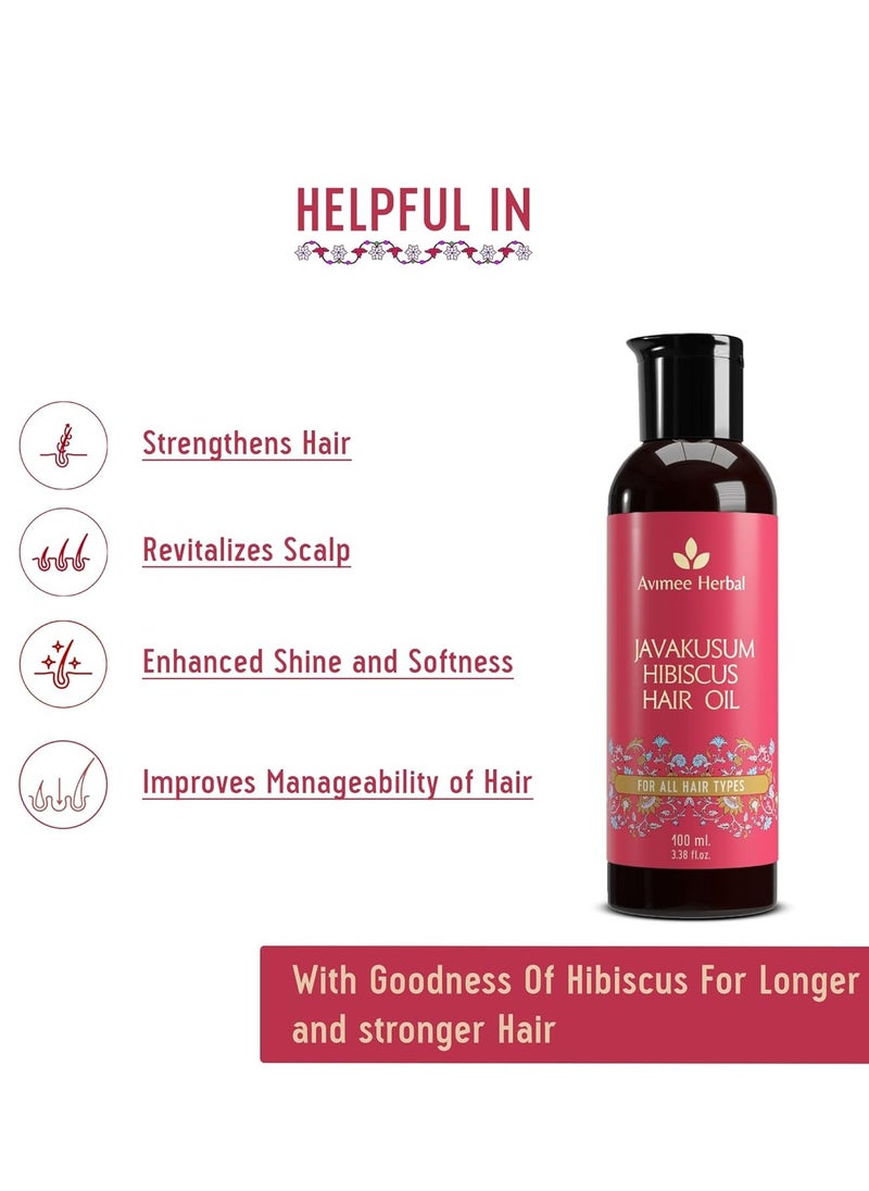 Javakusum Hibiscus Hair Oil - For Soft & Silky Texture - Loaded with Vitamin C, Flavonoids, Amino Acids, Mucilage Fiber, and Antioxidants - 100 mL - 2 Packs