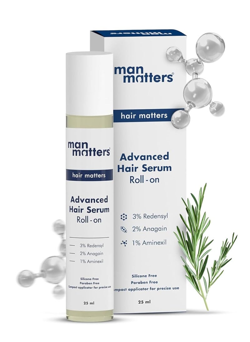 Advanced Hair Growth Serum Roll On For Hair and Beard - With 3% Redensyl,2% Anagain,1% Aminexil and Rosemary Leaf Extract - Reactivates Hair Cells and Activates Beard Follicles - 25ml