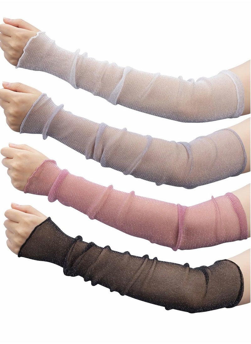 Summer Ice Silk Sleeve Lace Sunscreen UV Protection Leg Socks Dual-purpose Sleeves, Suitable for Party Outdoor Sports (4 Pairs Black/White/Grey/Pink)