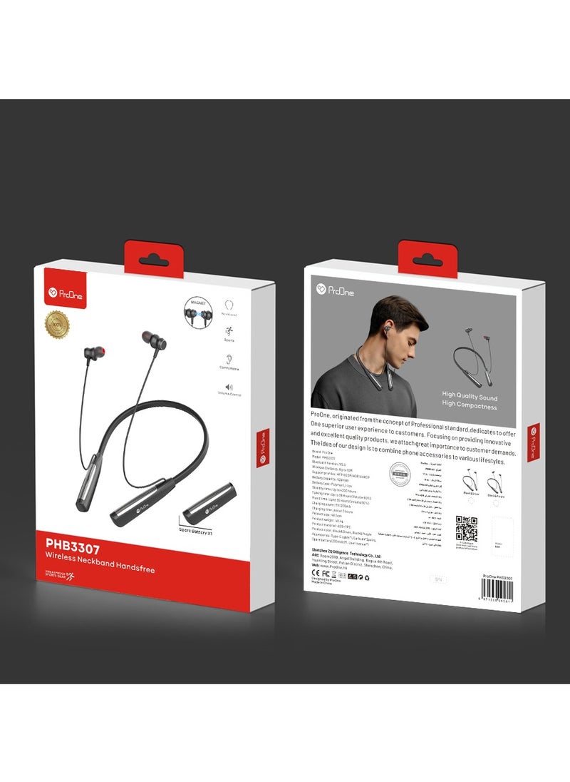 ProOne PHB3307 Bluetooth Neckband Headphones offering Wireless Connectivity and 35-Hour Music Playtime with Spare Battery for Active Lifestyles