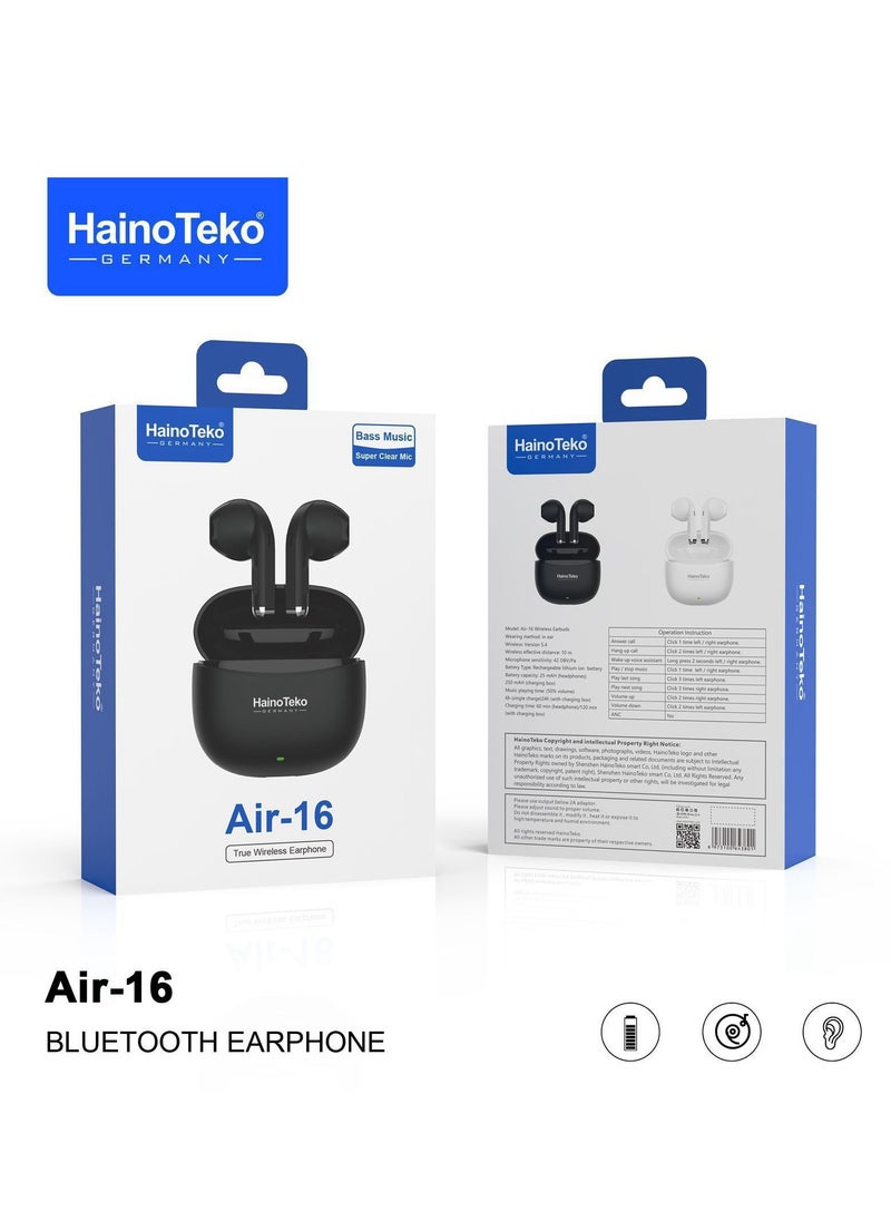 Haino Teko Air-16 True Wireless Earphones With Super Clear Mic and High Bass Sound Quaity